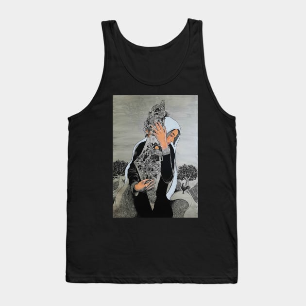 Palestinian Woman Protecting the Land of Palestine Painting Tank Top by QualiTshirt